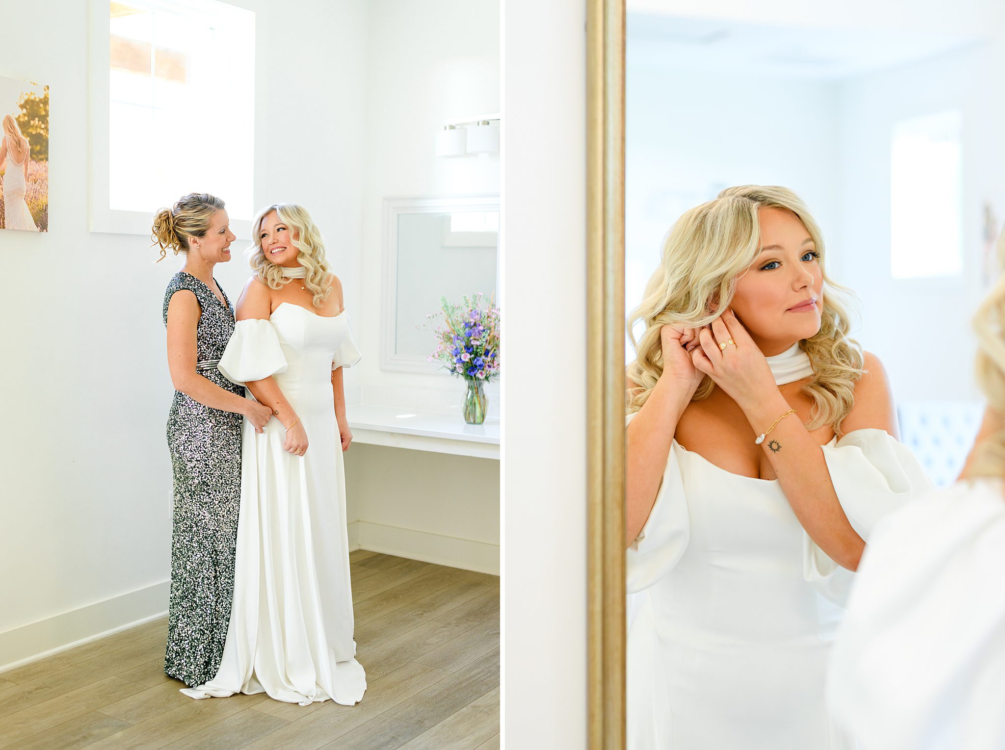 mom and bride getting ready