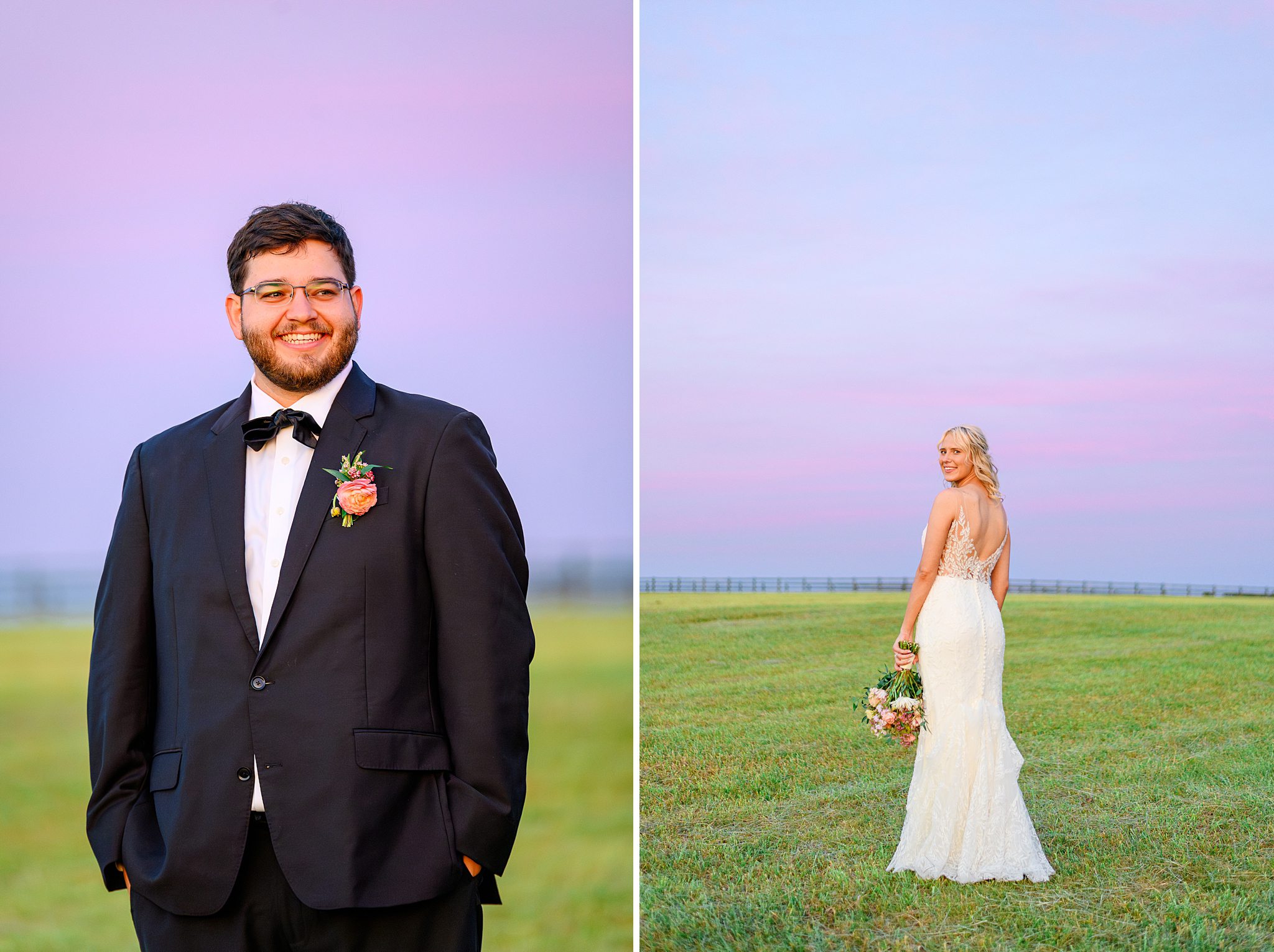 intimate close-up of bride and groom framed by warm sunset light
