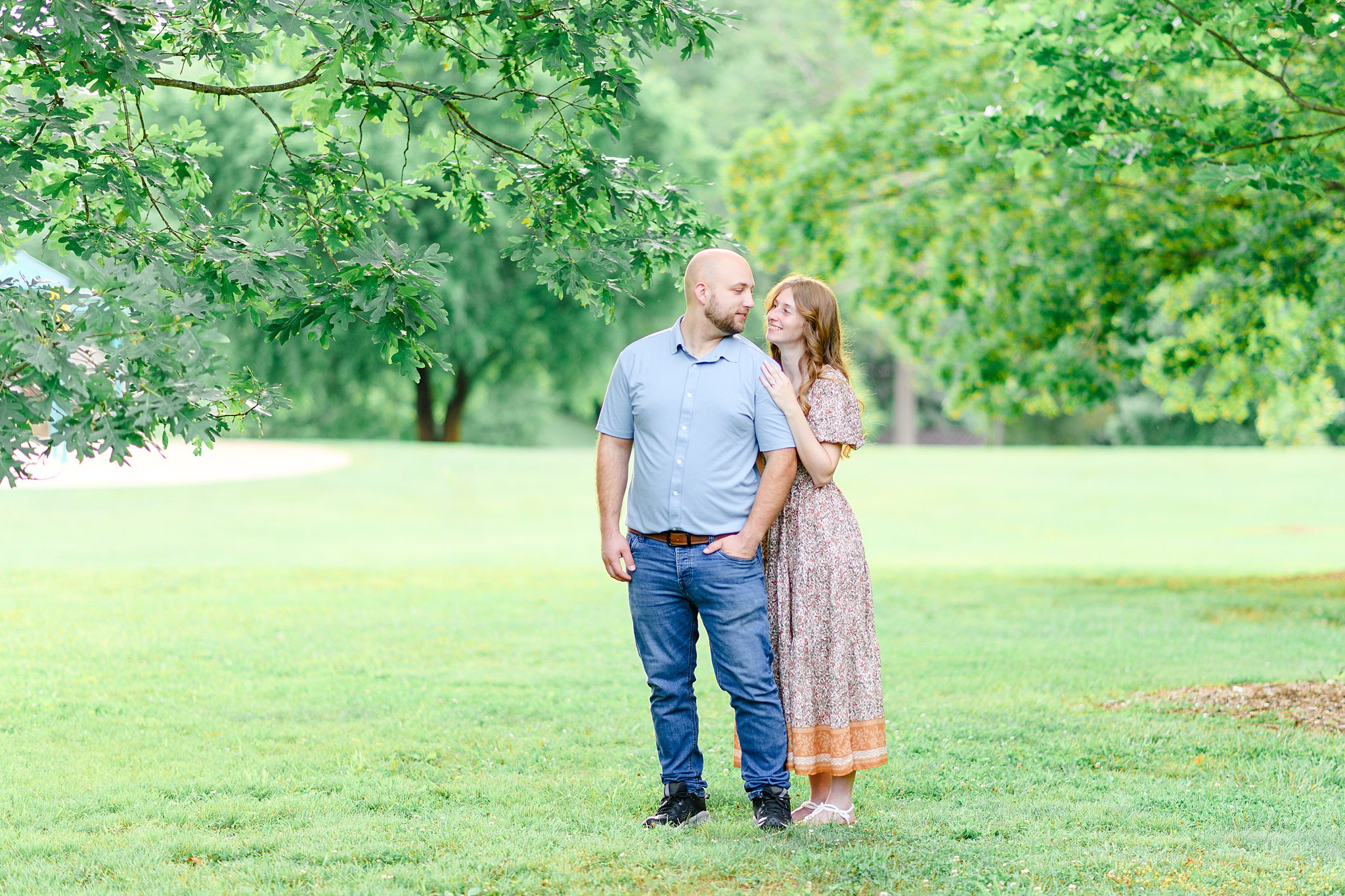Couple looking at each other during Lynchburg engagement pictures
