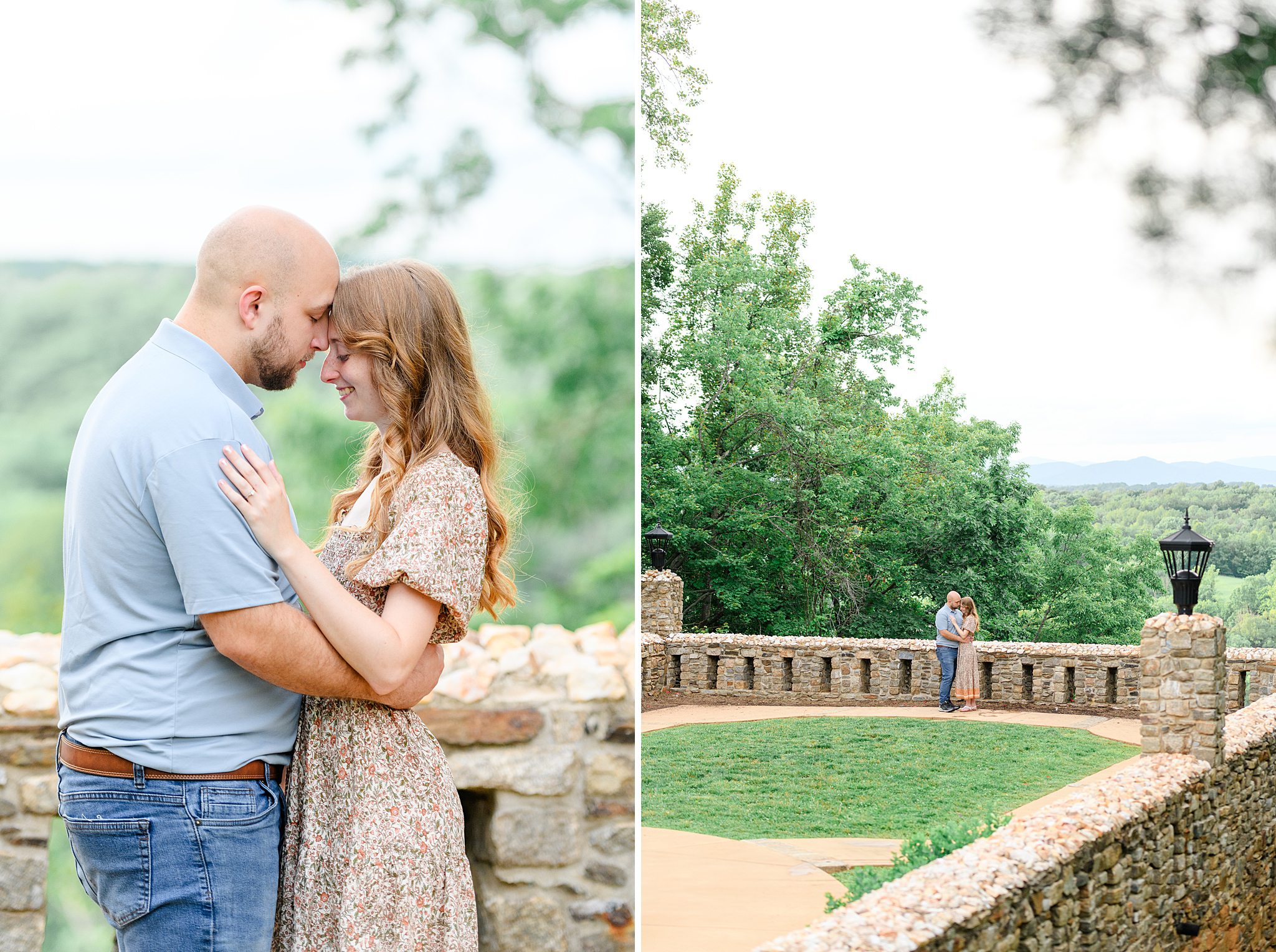 Casual portrait of the couple against the beautiful stone wall at Riverside Park