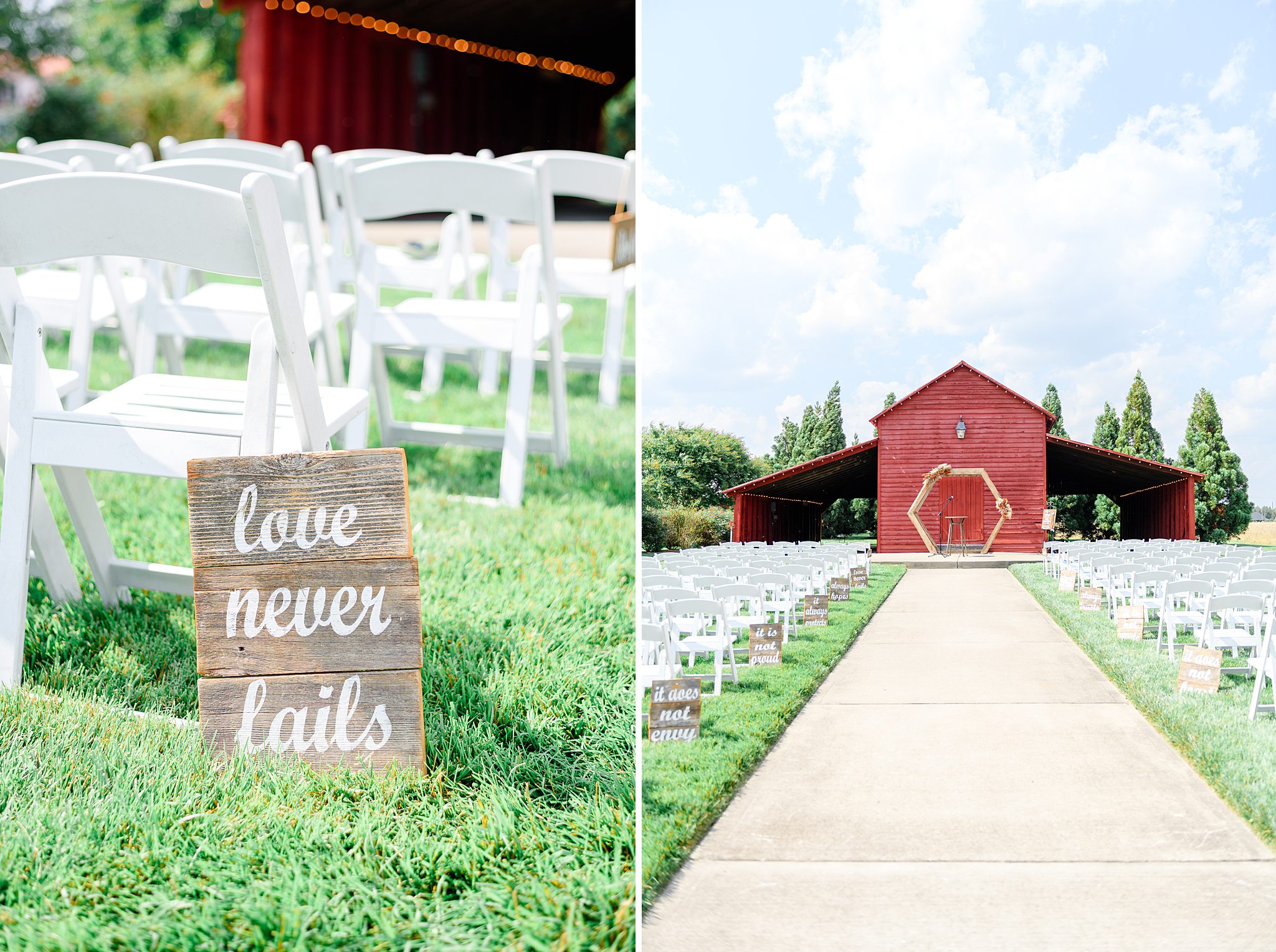 outdoor ceremony setup at The Barns of Kanak with white chairs
