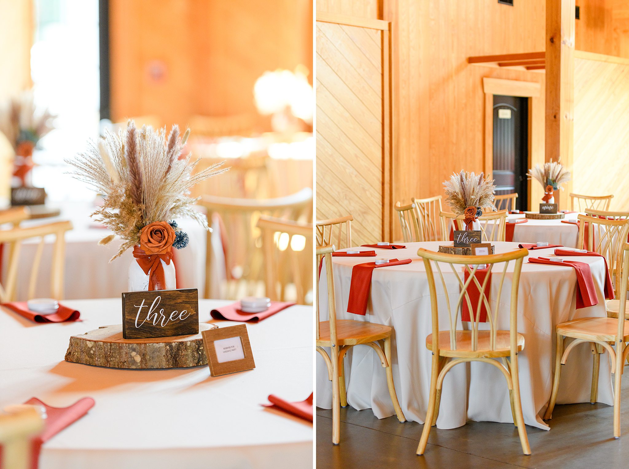 reception decor and rustic place settings