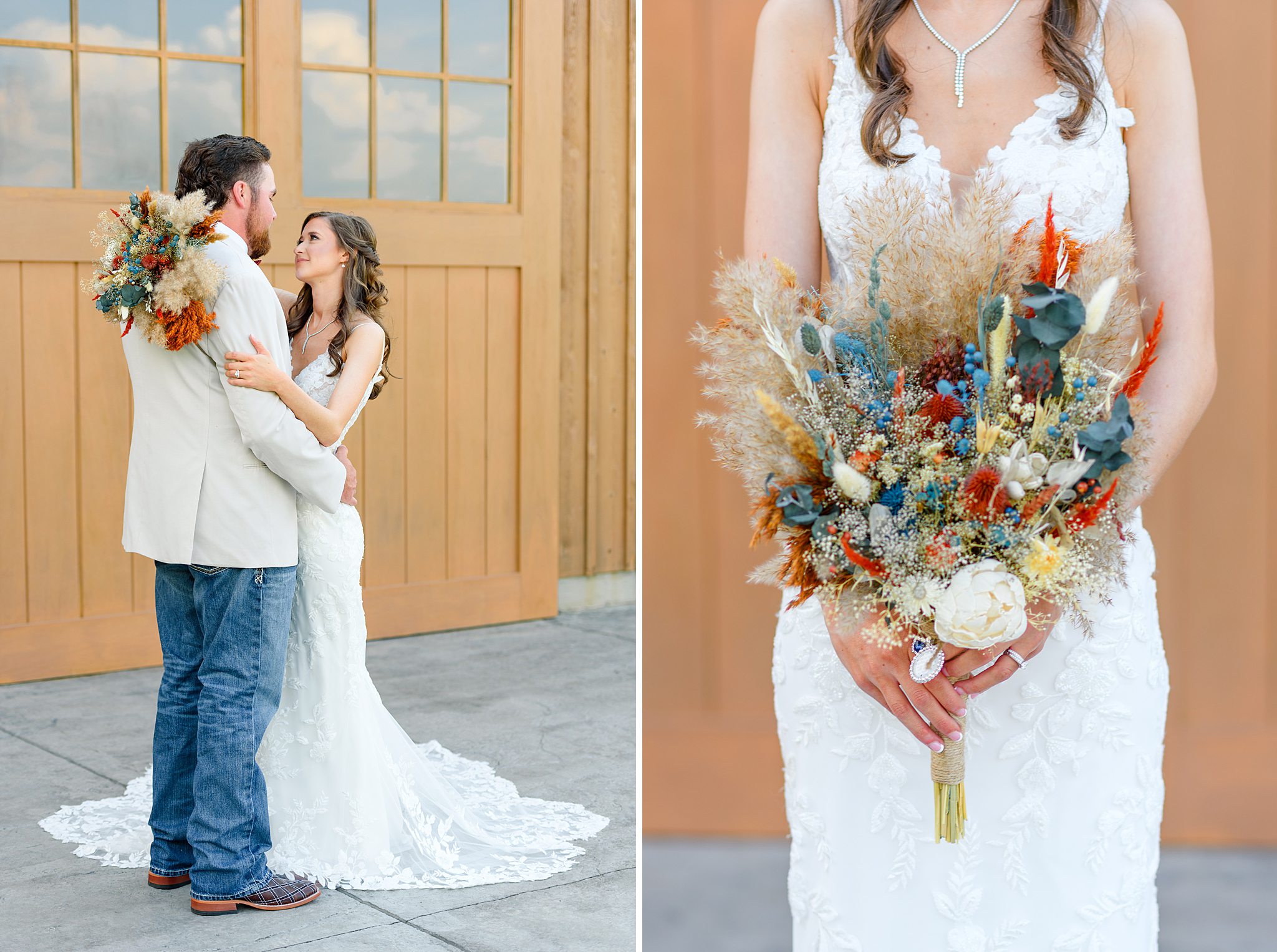 Close-up of the bride’s boho bouquet 
