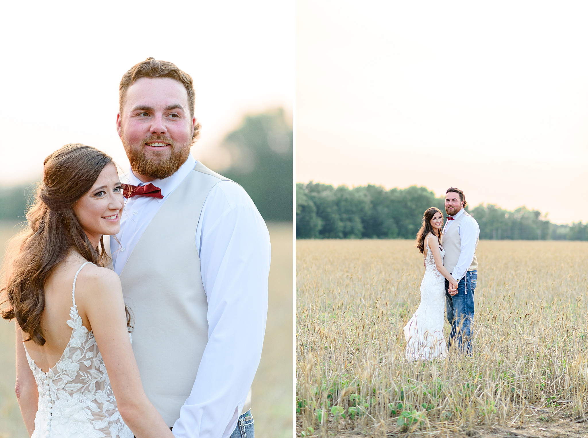 sunset portraits of newlyweds