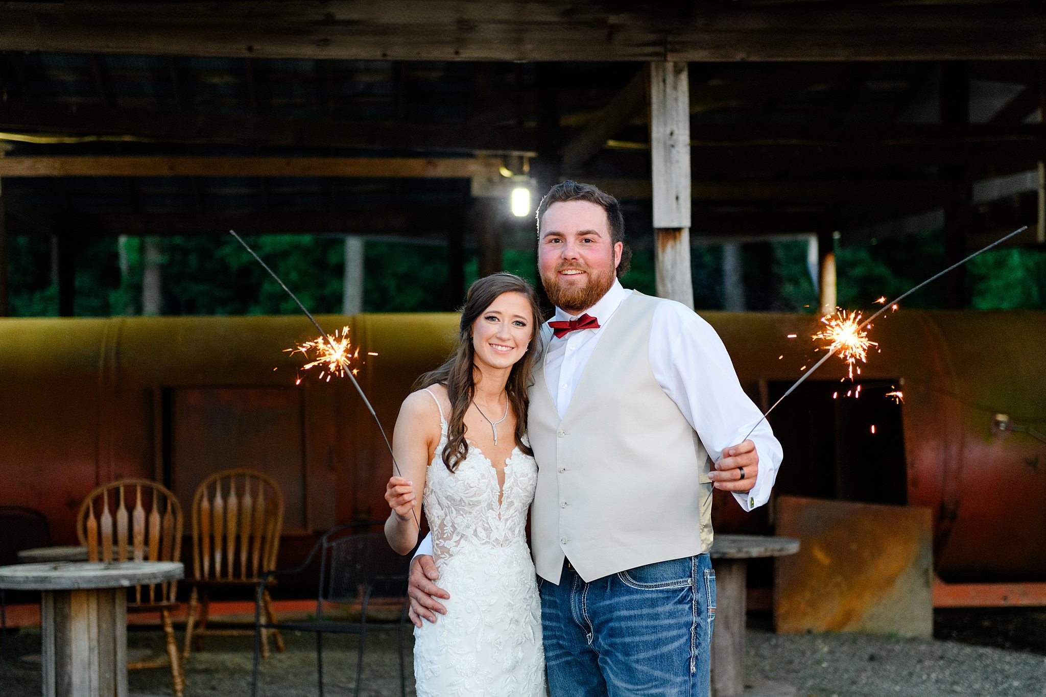 newlyweds sparkler exit photos