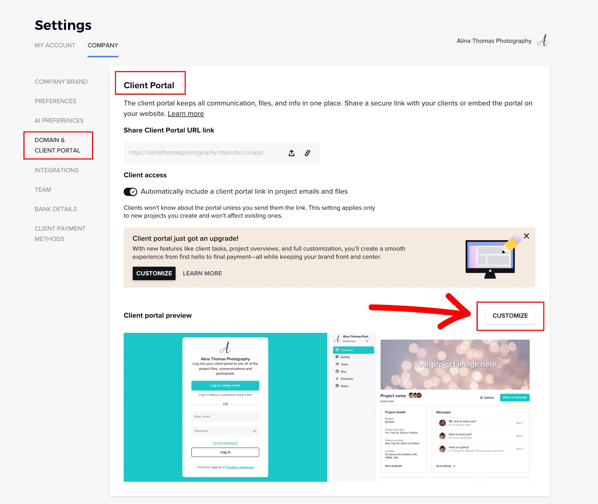 HoneyBook Client Portal