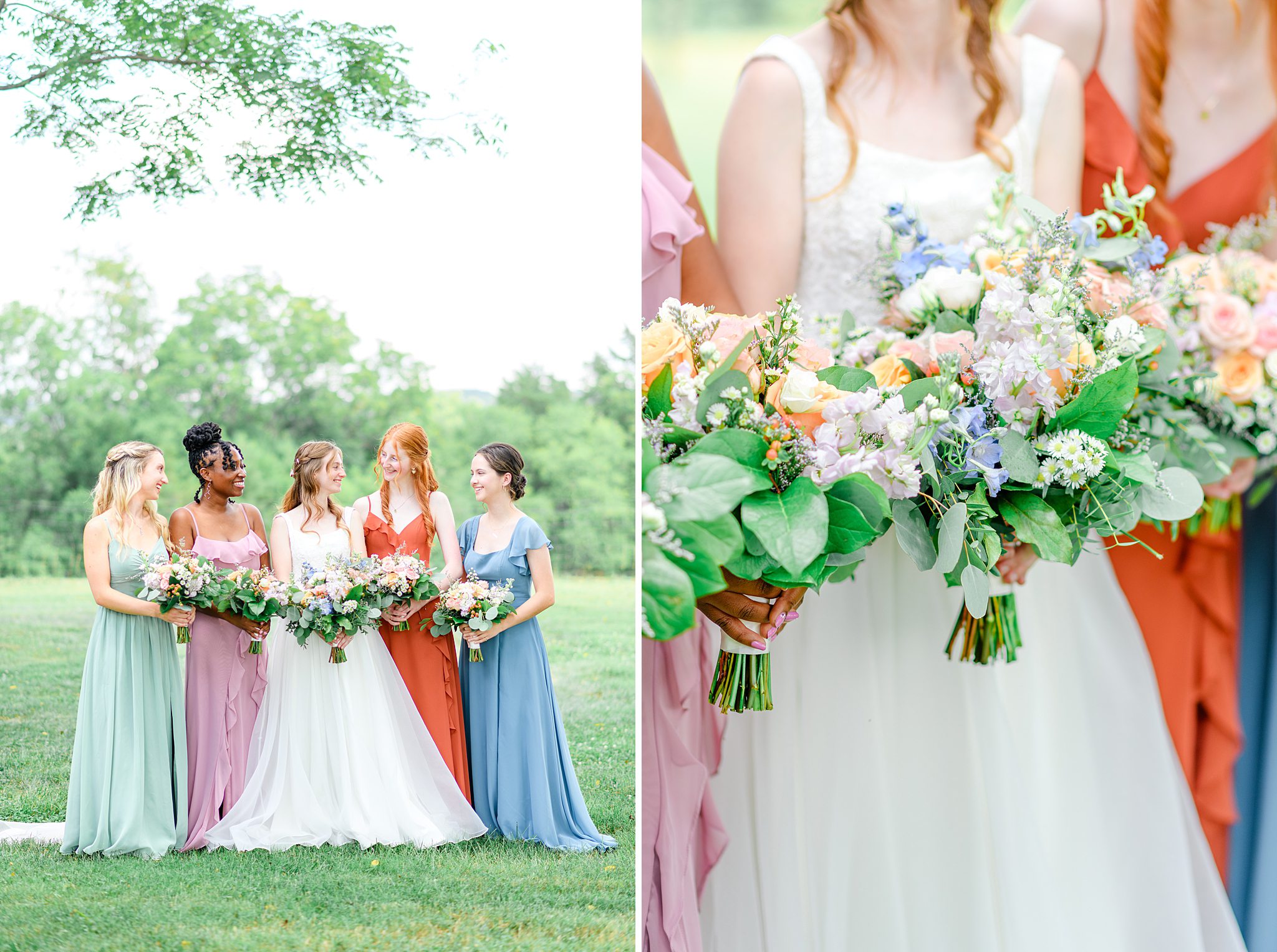 bridesmaids laughing together for pictures