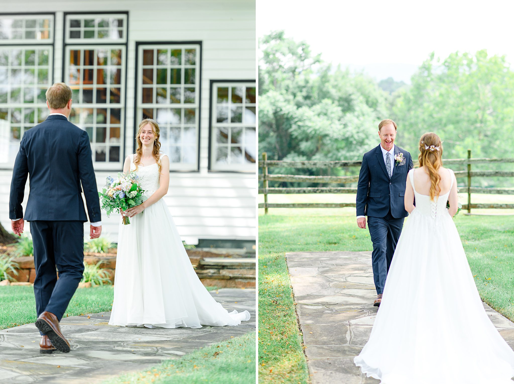 father seeing bride for the first time on wedding day