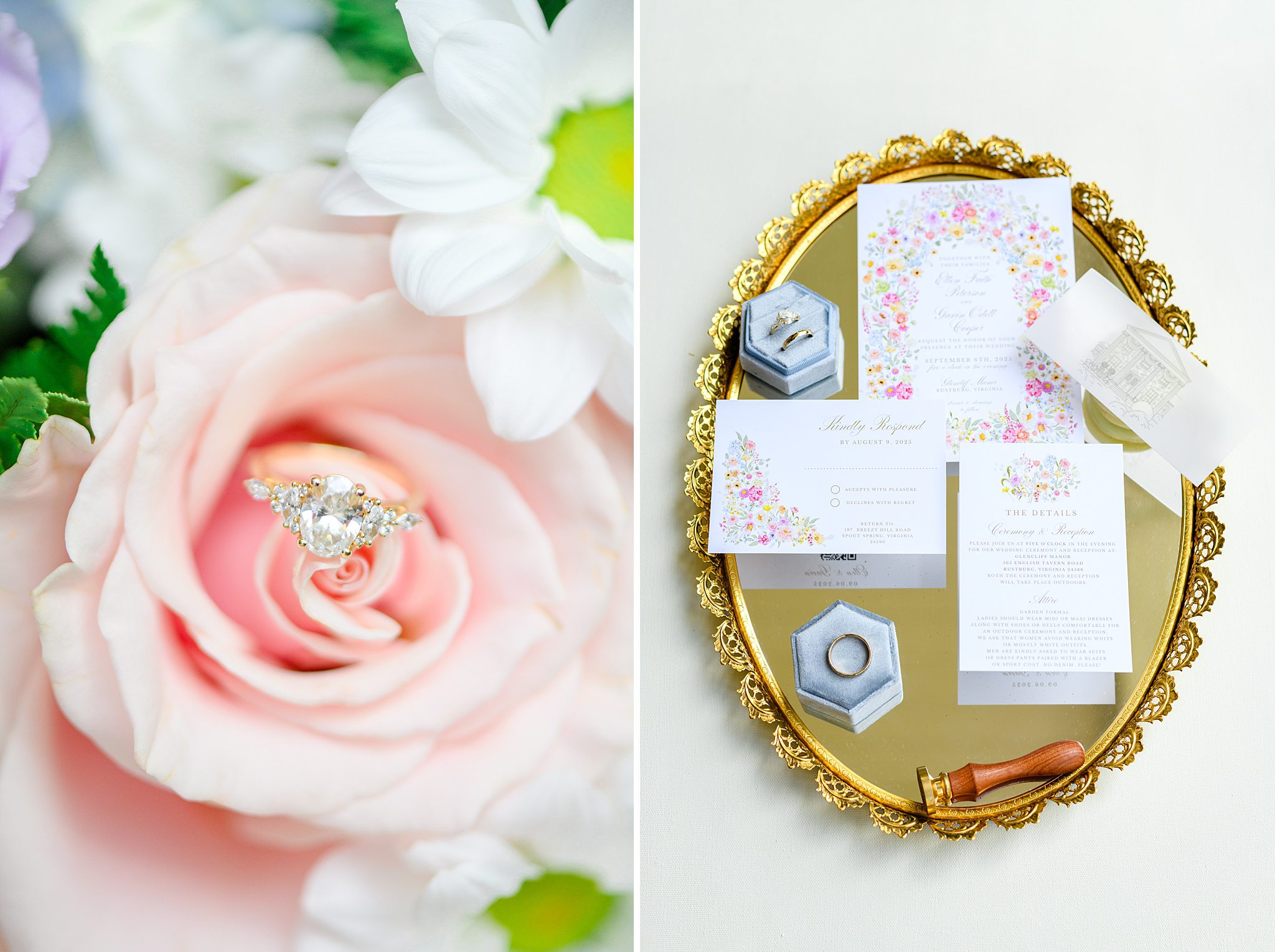 invitation styled with florals for garden wedding inspiration