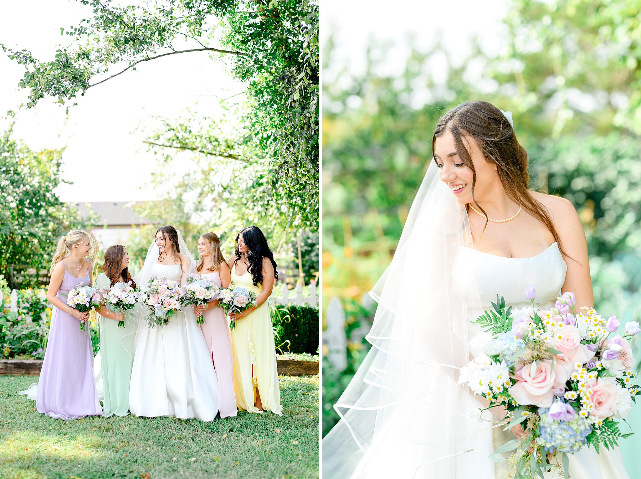bridesmaids portraits at garden wedding
