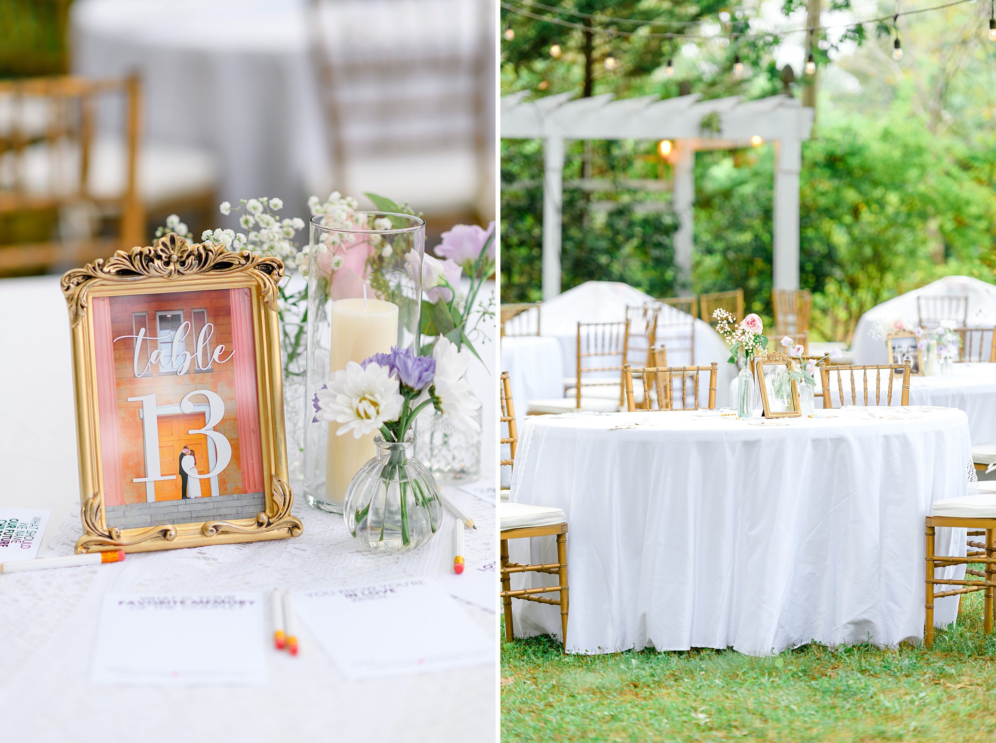 Reception centerpiece of roses and greenery for garden wedding inspiration at Glencliff Manor