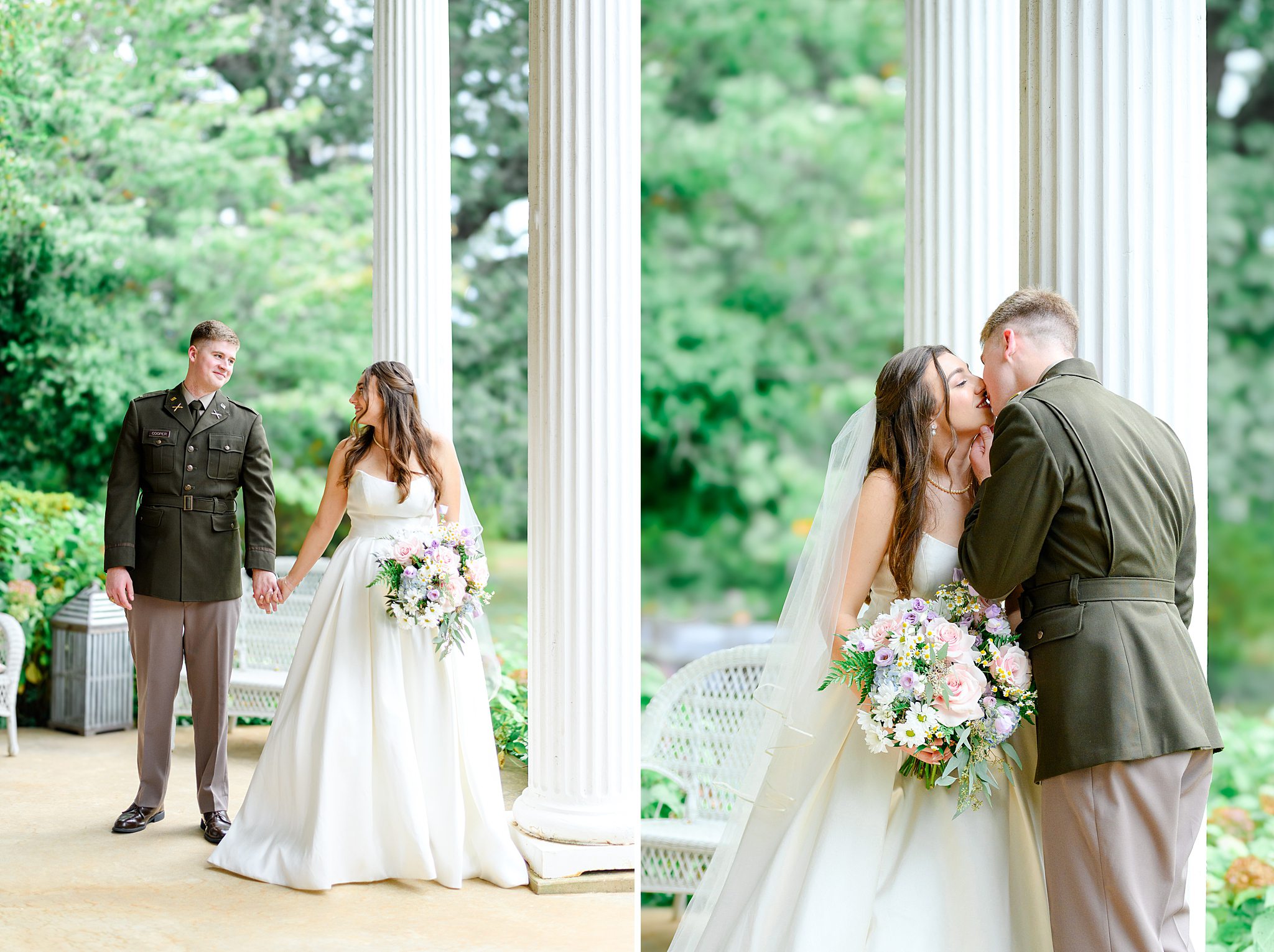 newlyweds kissing at their garden inspired wedding in Virginia