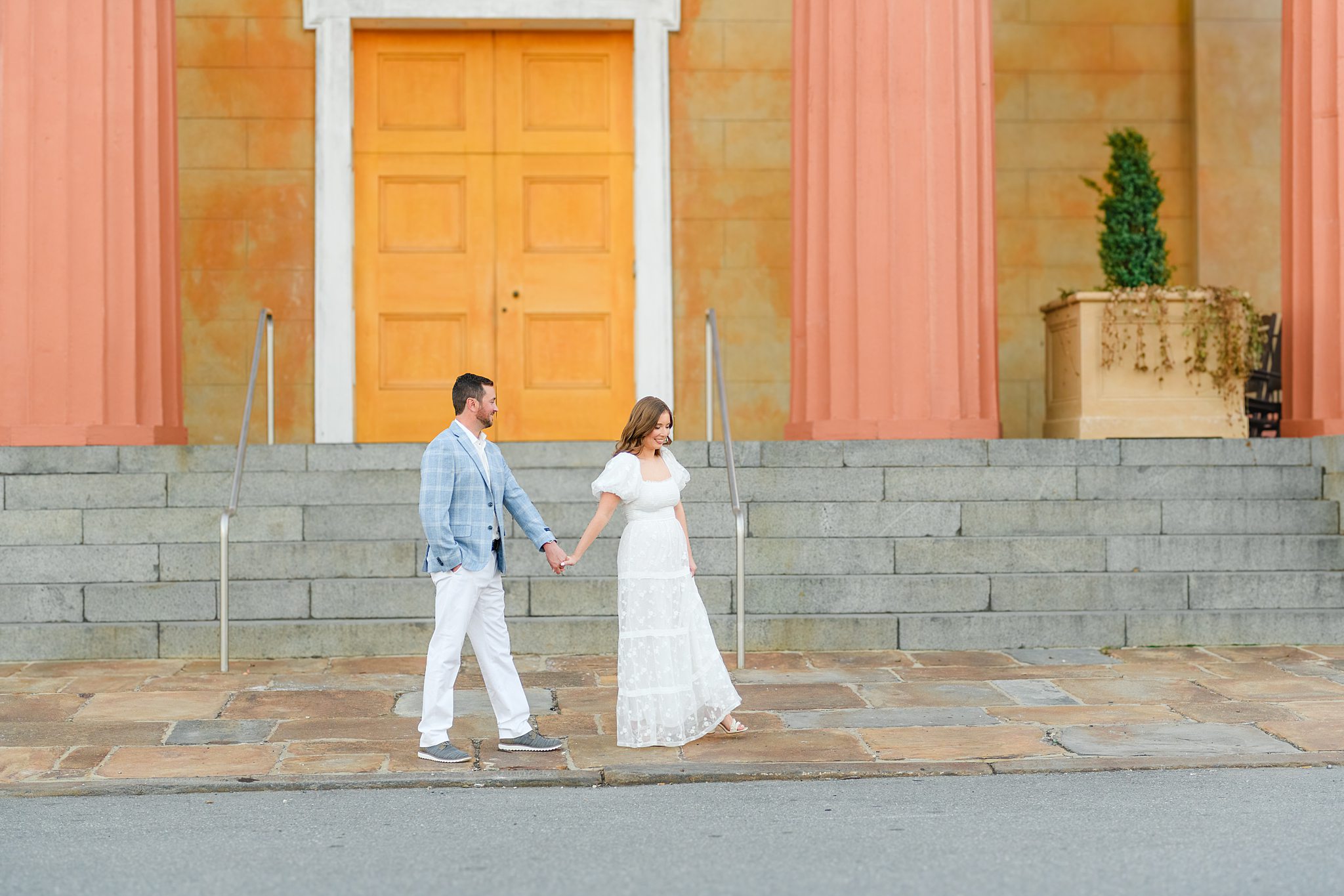 natural and candid moment captured during downtown engagement pictures