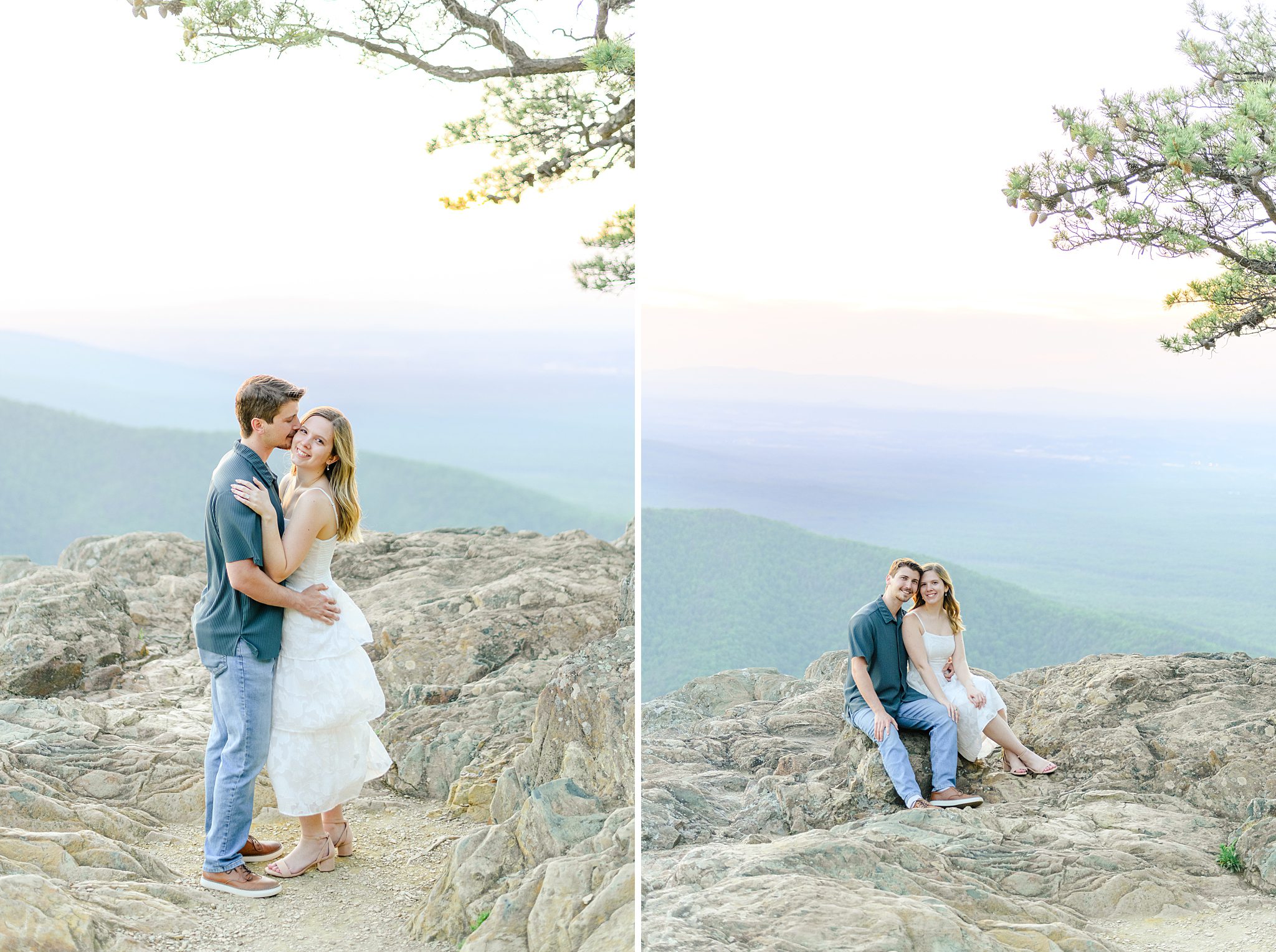 Couple smiling together during engagement pictures at Ravens Roost Overlook in Virginia 