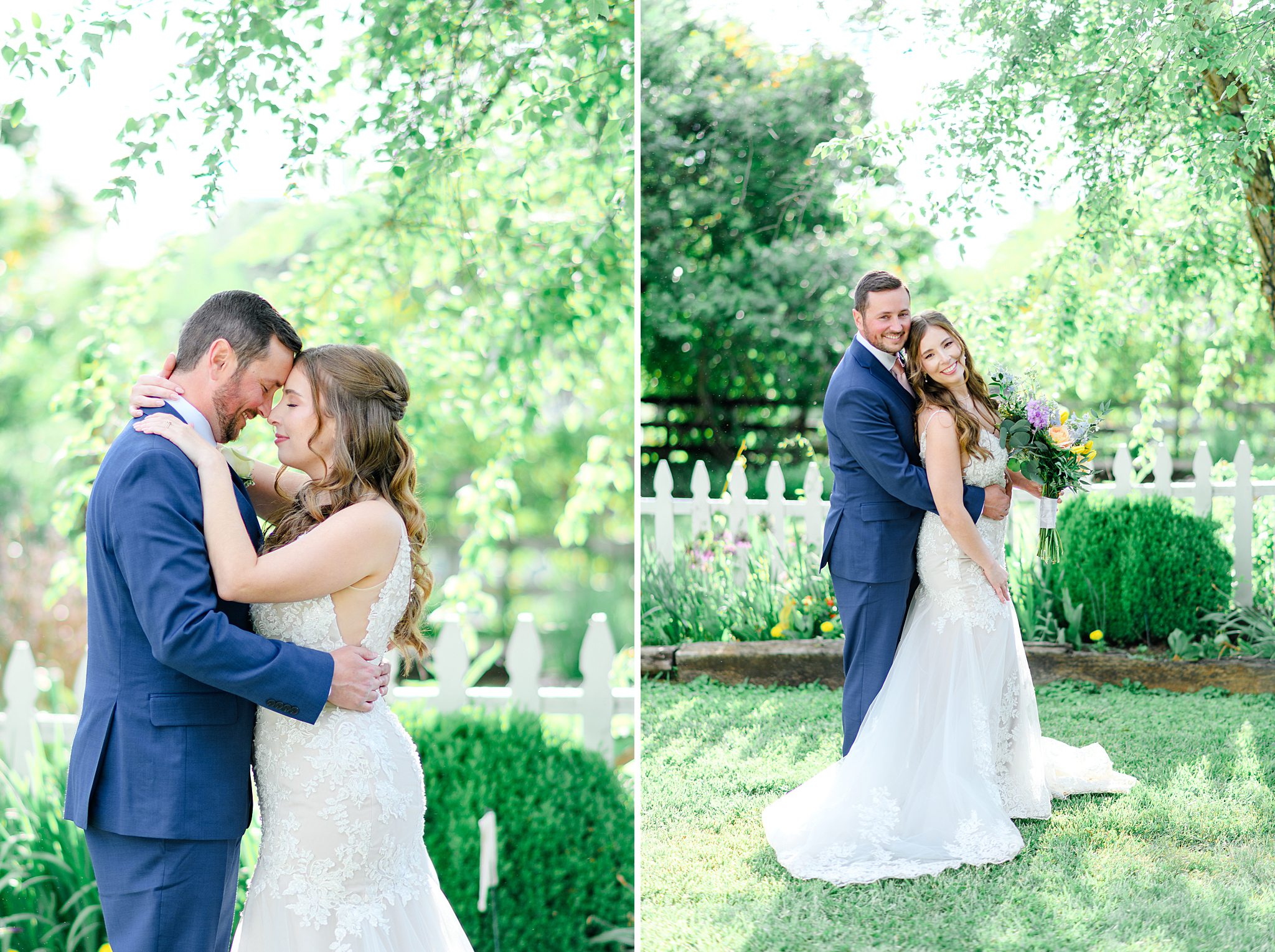 sweet couple smiling for photos on wedding day