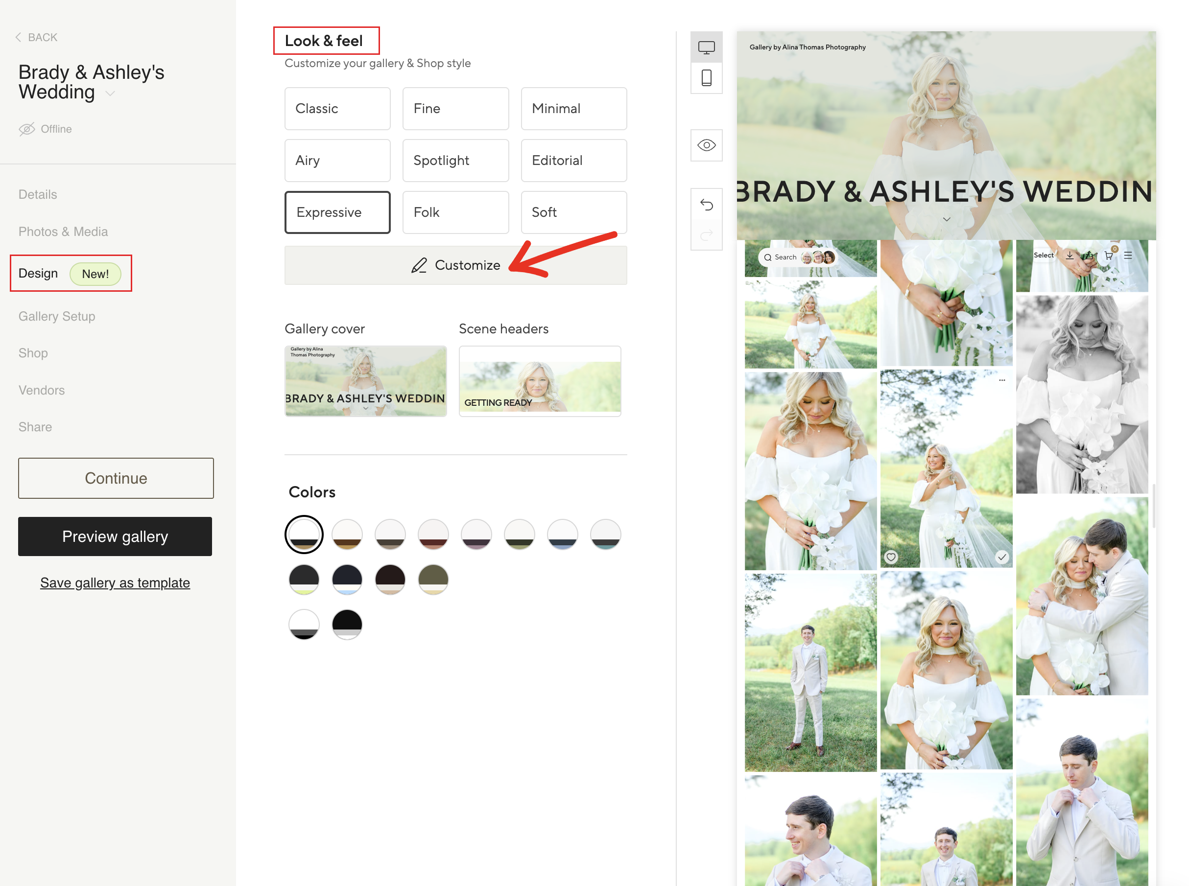 pic time gallery customization