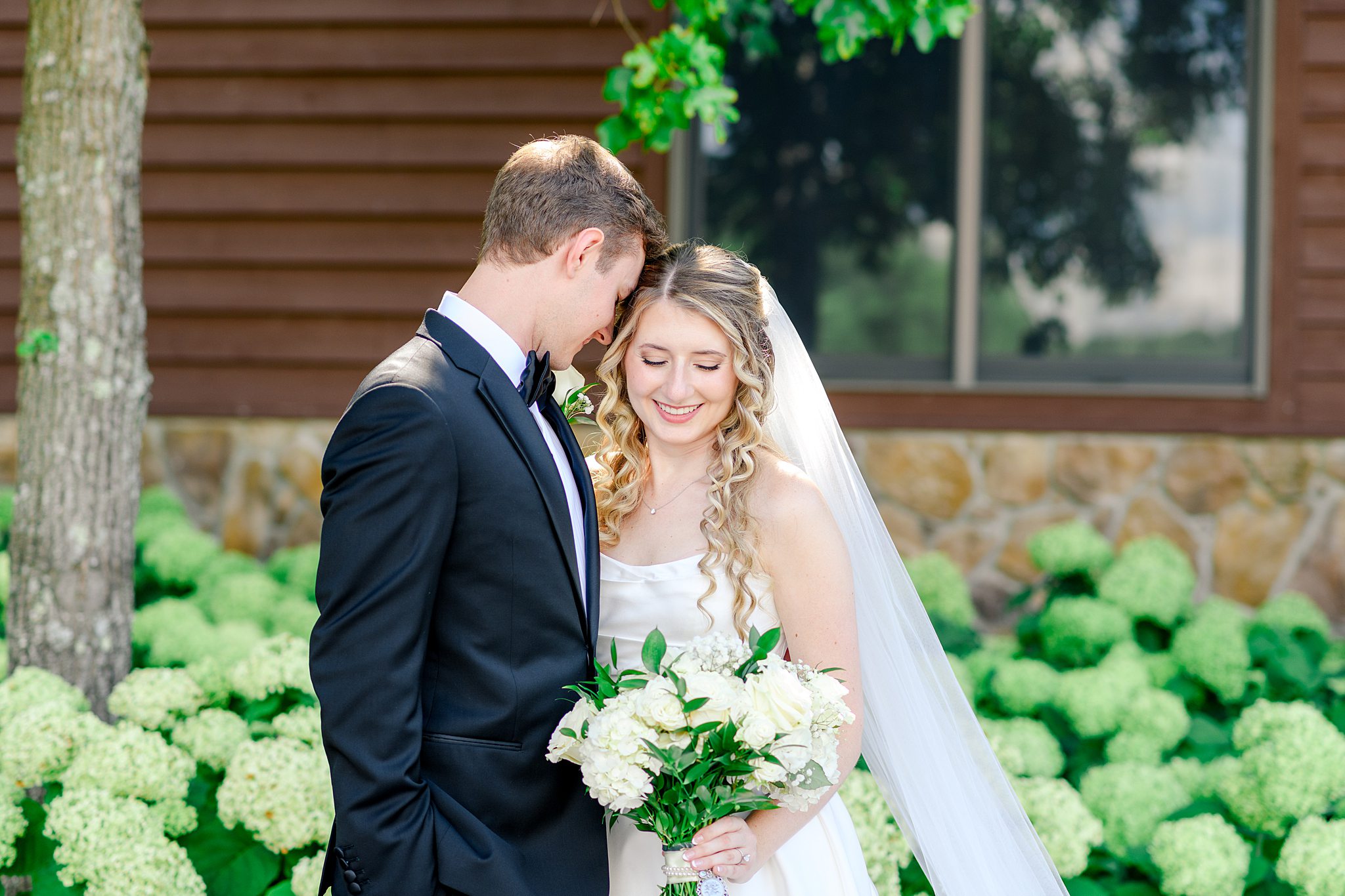 bride and groom sharing a first look