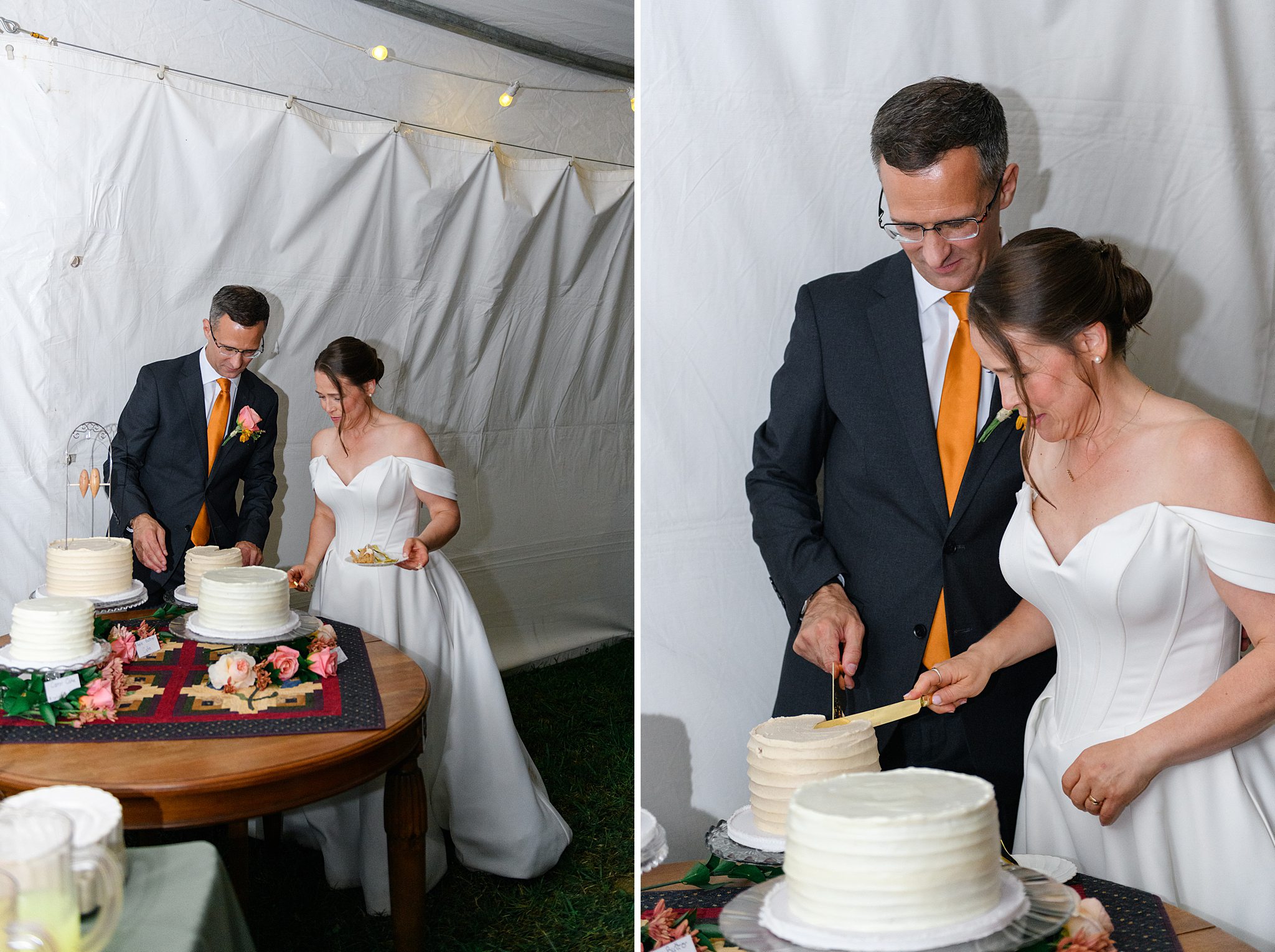 bride and groom cutting their cake